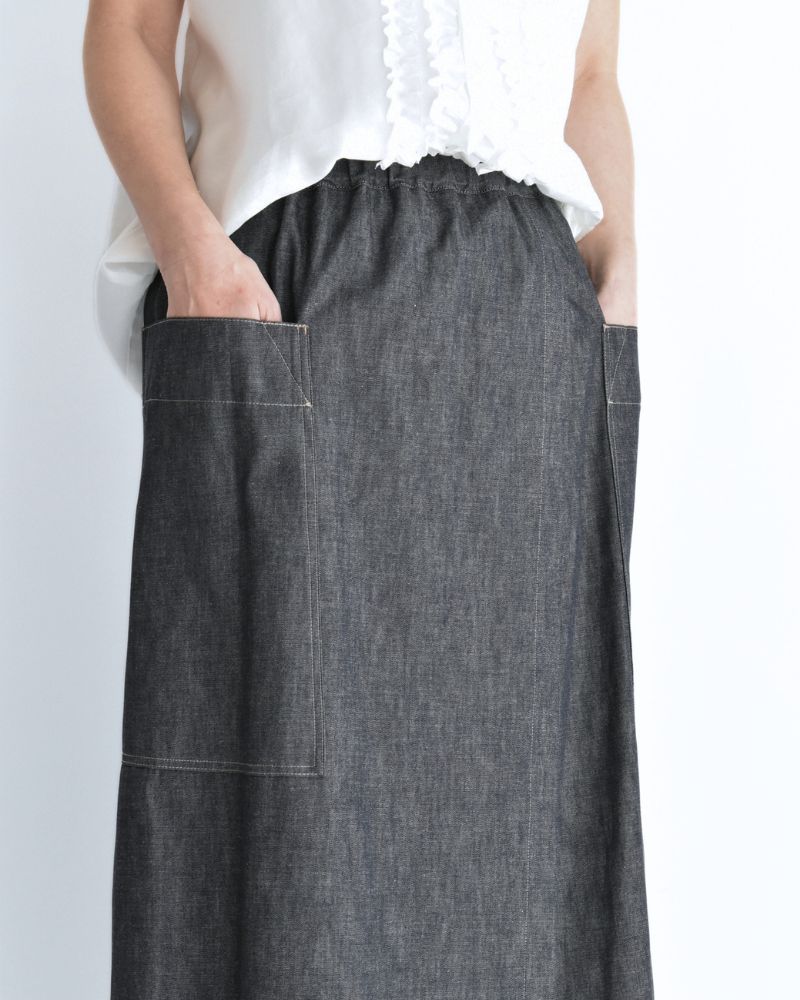 HEART-DENIM アシンメトリーラップ風スカート Indigo