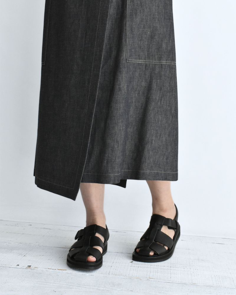 HEART-DENIM アシンメトリーラップ風スカート Indigo