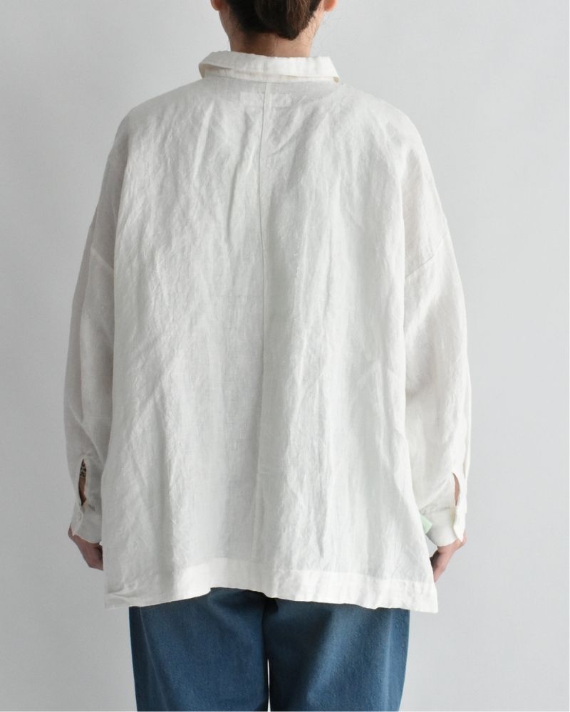 手織り60×60リネン スクエアシャツ White