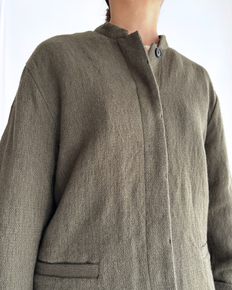 STAND COLLAR FLY FRONT JACKET Olive