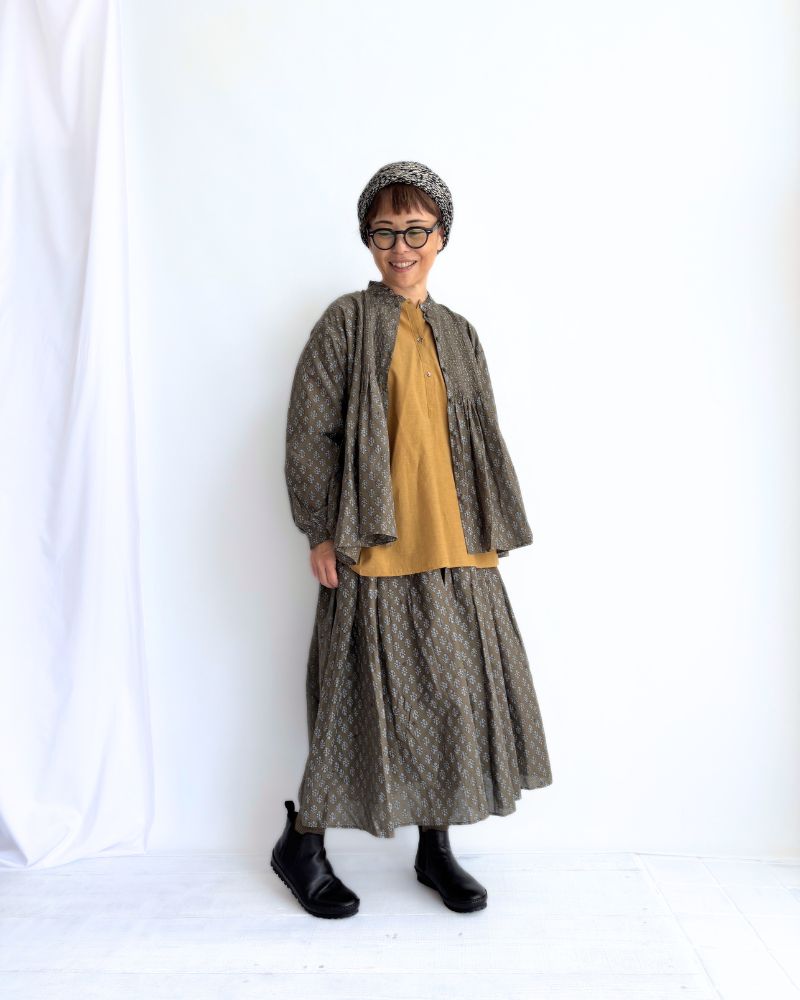 FRILL COLLAR PINTUCK SHIRT Olive