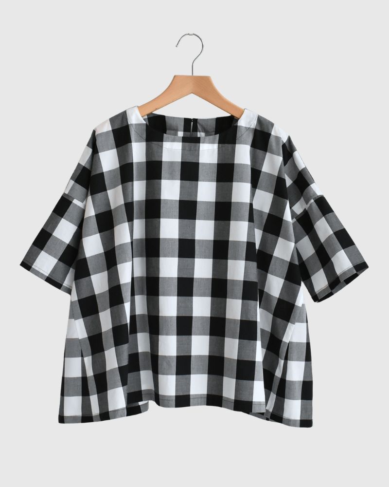 ブロックチェック パネルT-ブラウス White/Black