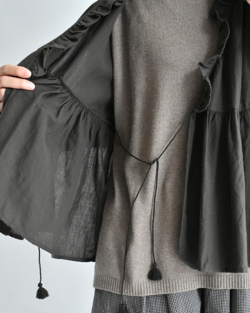 TWILL COTTON KHADI PLAIN FRILL CACHE COEUR Charcoal