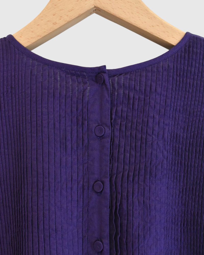 CREW-NECK PULLOVER HALF/SLEEVE SHIRT WITH MINI PINTUCK Purple
