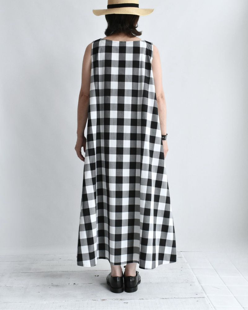 ブロックチェック ノースリーブフレアードレス White/Black