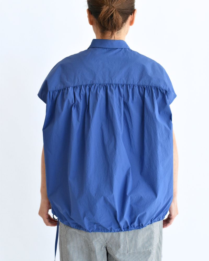 TENDER-W バックギャザーフレンチスリーブブラウス Blue