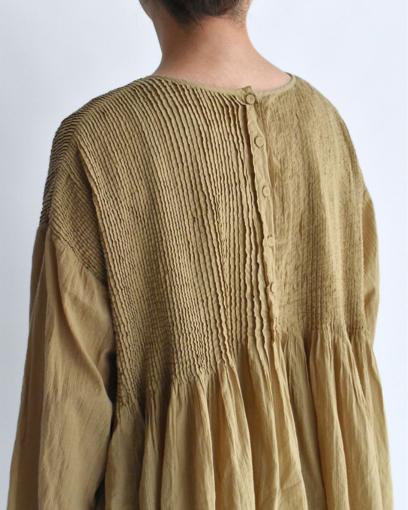 CREW-NECK 3/4 SL SHIRT WITH MINI PINTUCK GrayKhaki