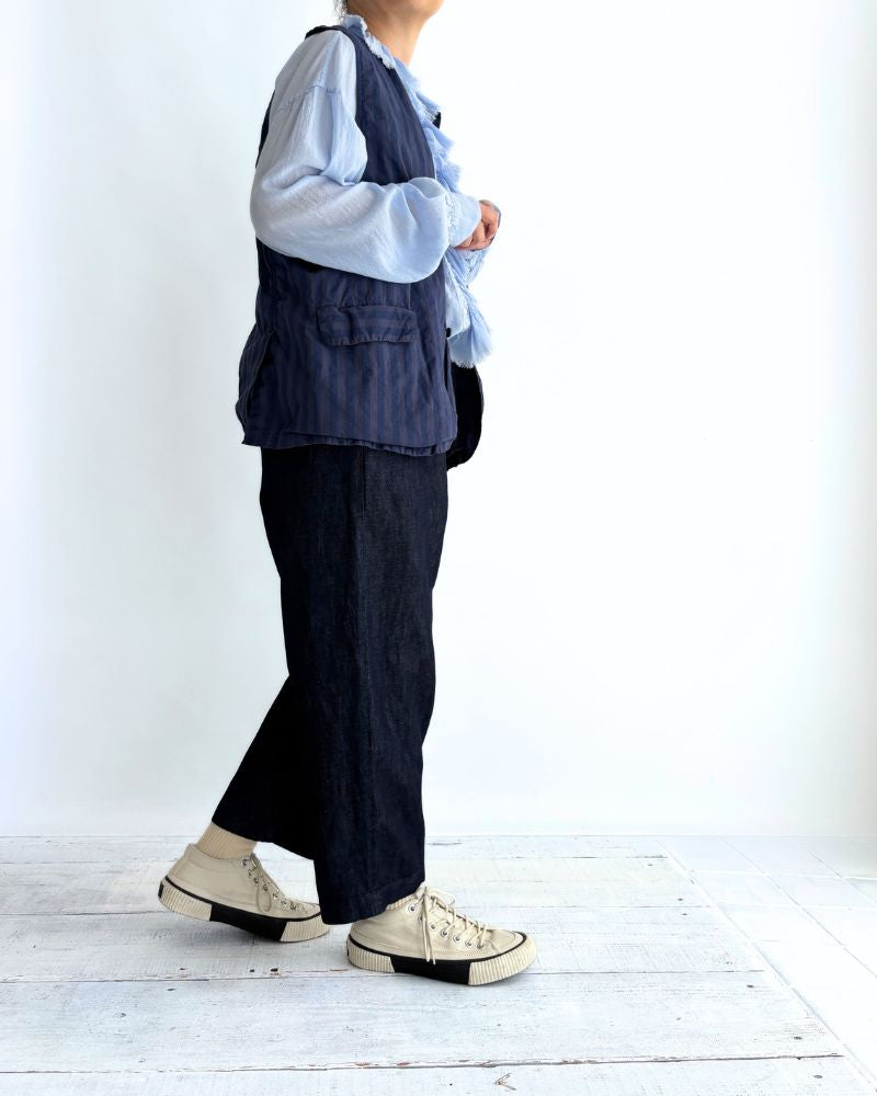 COTTON/LINEN DENIM 2TUCK TAPERED EASY PANTS Navy