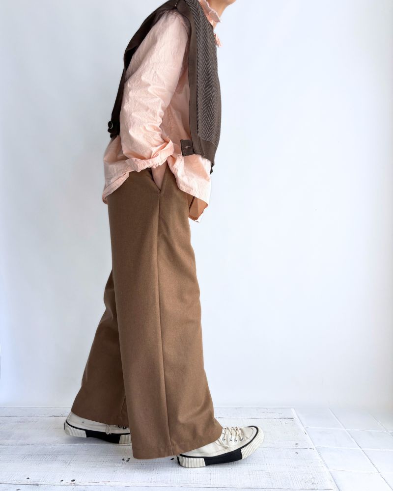 WOOL FLANNEL EASY WIDE PANTS Camel