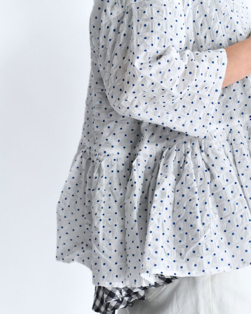 リップルドット カシュクールブラウス White/Blue
