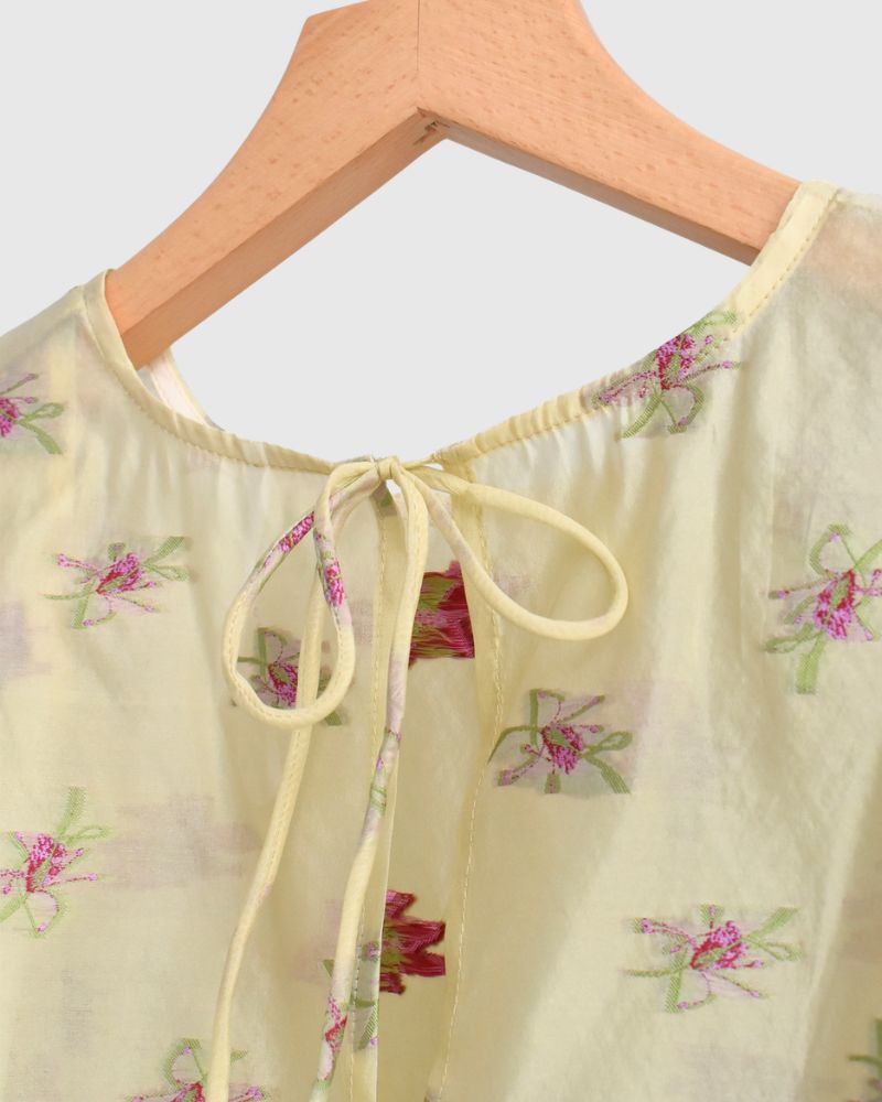 バックオープン シアーフラワーブラウス Yellow/Beige