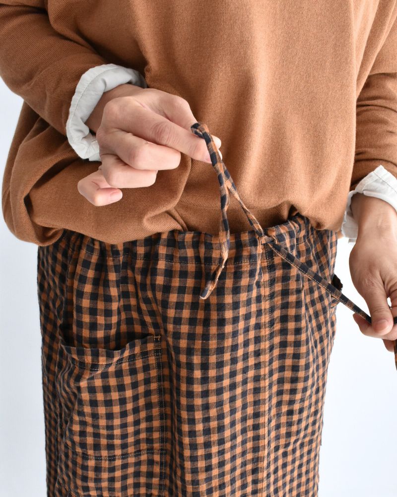 LINEN CHECK OVERDYE EASY SKIRT Cinnamon