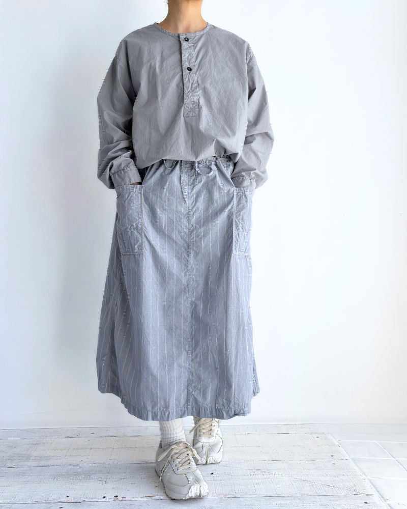 60s COTTON POPLIN OVERDYE HENRY NECK SHIRT Blue