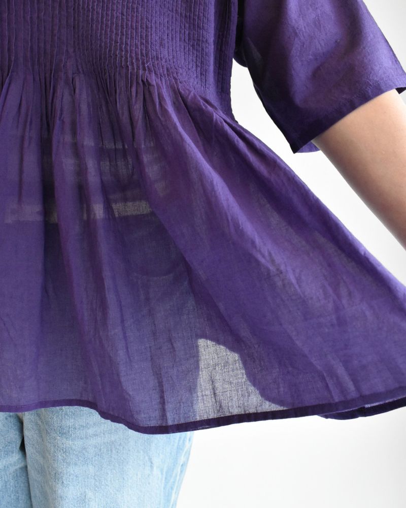 CREW-NECK PULLOVER HALF/SLEEVE SHIRT WITH MINI PINTUCK Purple