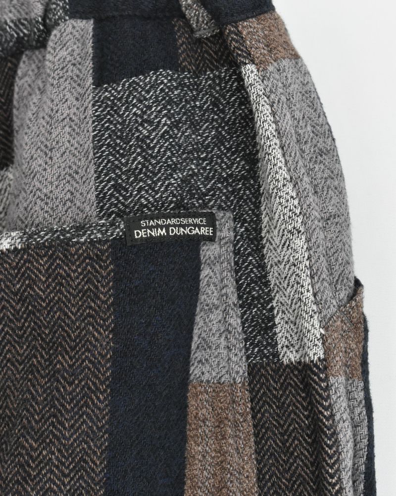 パッチワーク起毛チェックパンツ Gray