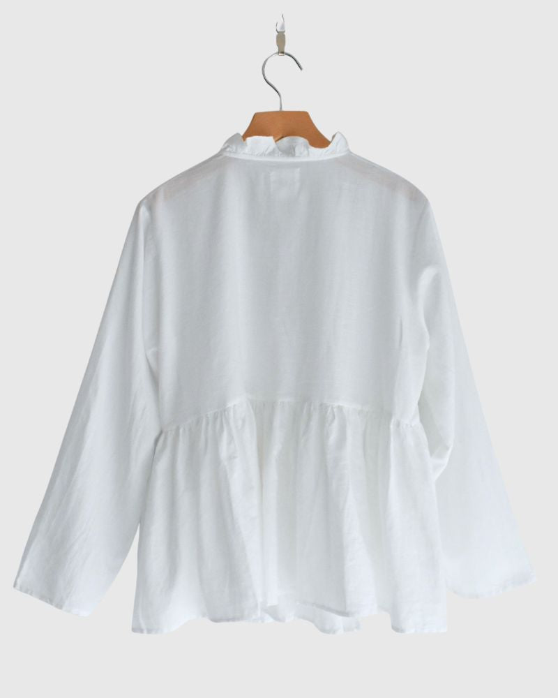 TWILL COTTON KHADI PLAIN (WASH) FRILL CACHE COEUR White