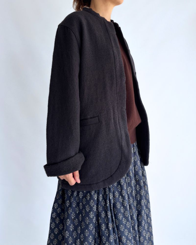 STAND COLLAR FLY FRONT JACKET Navy