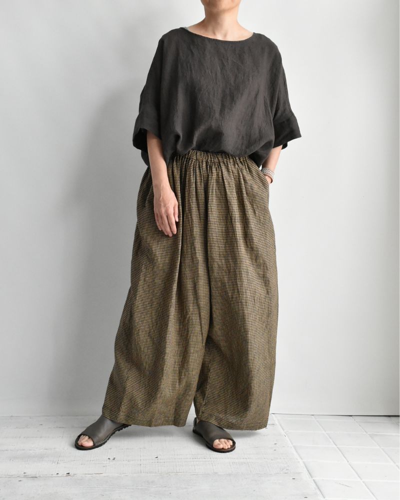 ワイドコクーン ギャザーパンツ Camel/Black