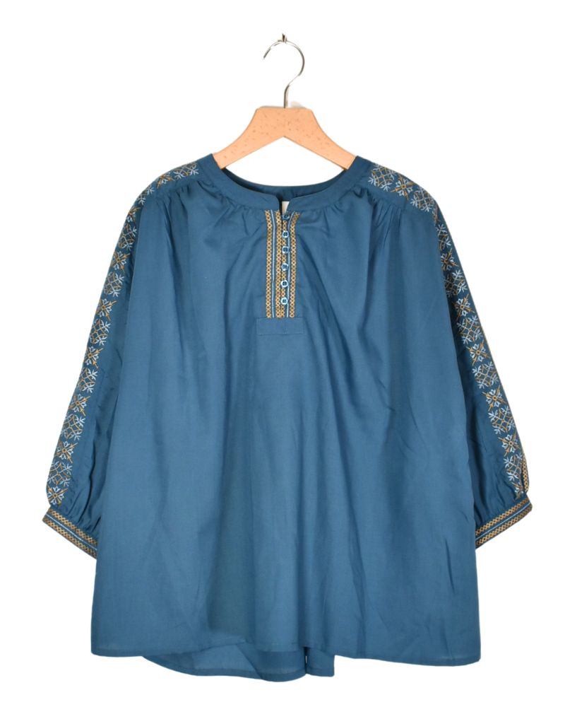 EMBROIDELY DESIGN BLOUSE 'KONS' Bluegreen