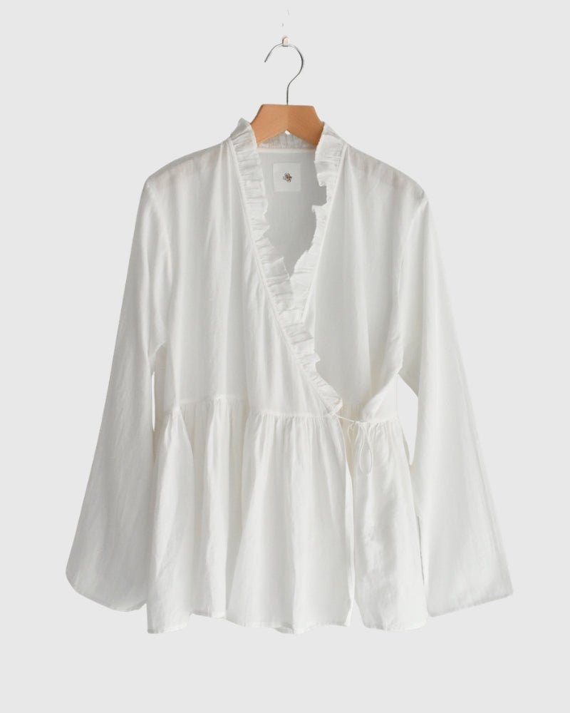 TWILL COTTON KHADI PLAIN FRILL CACHE COEUR White