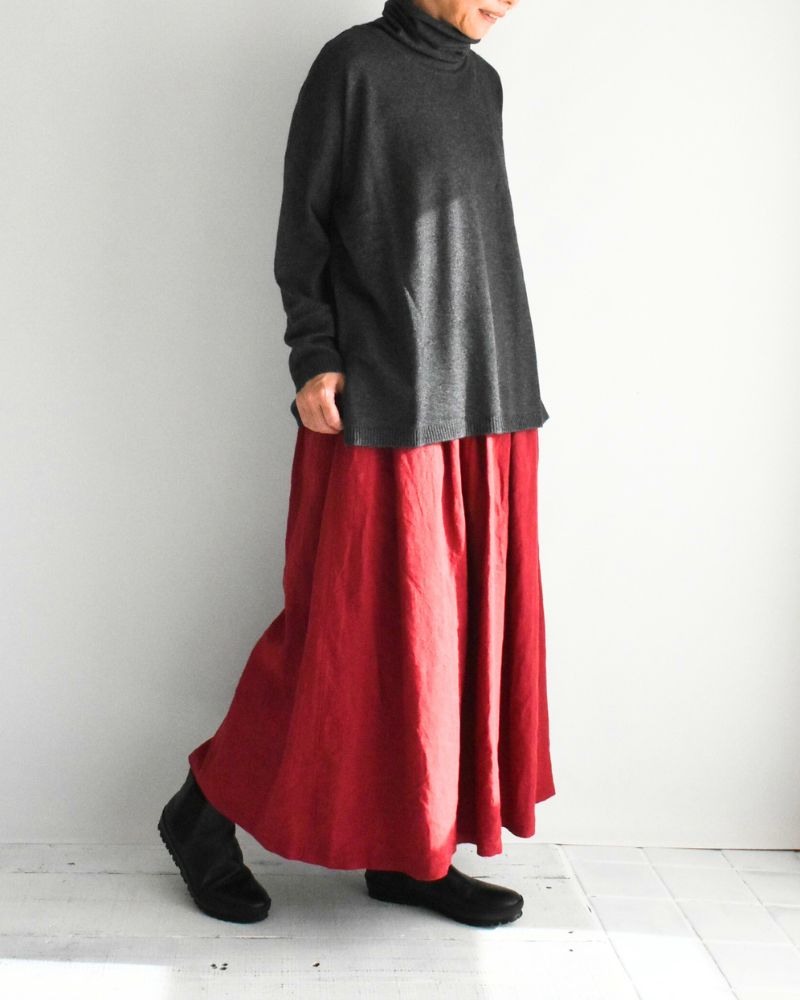 PLAIN STITCH DROP SHOULDER POLO NECK WITH SLIT Charcoal