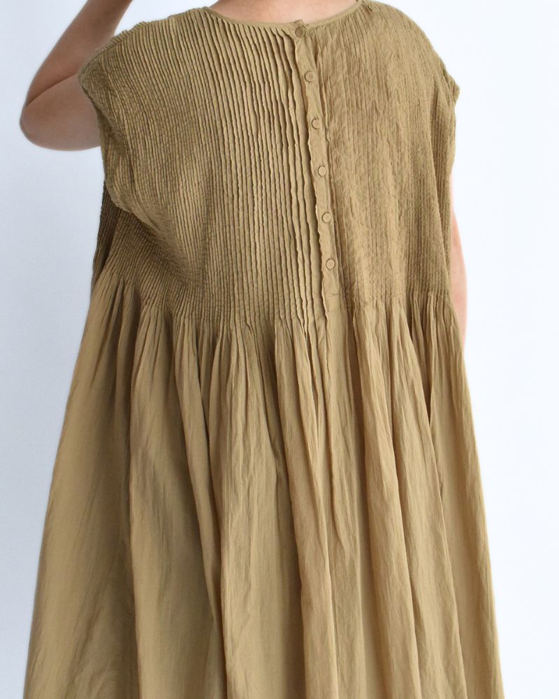 CREW-NECK F/SL DRESS WITH PINTUCK GreyKhaki