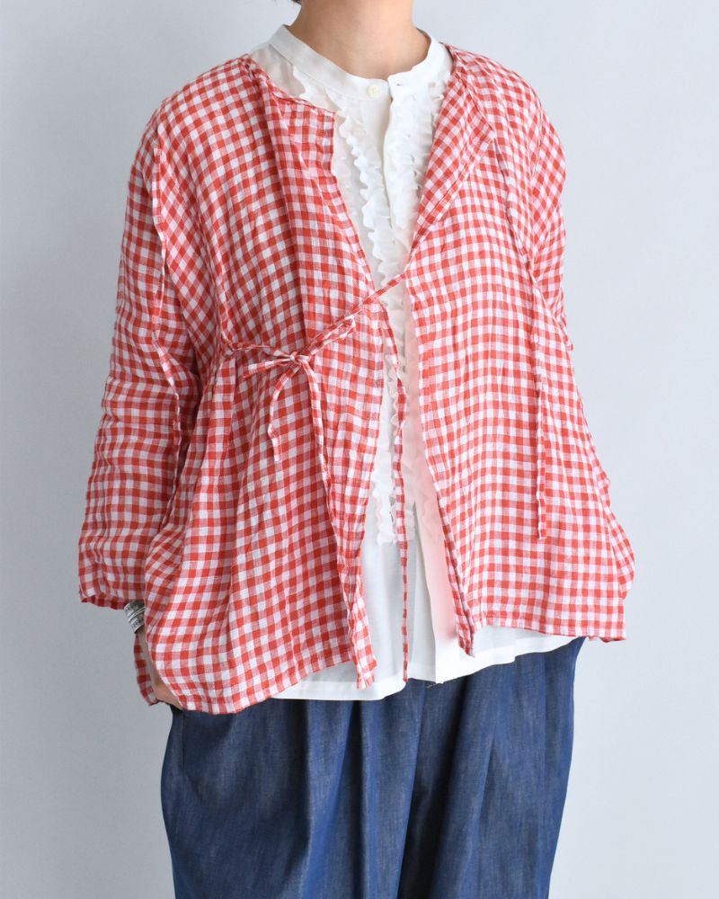 ギンガムチェックカシュクールブラウス RedCheck