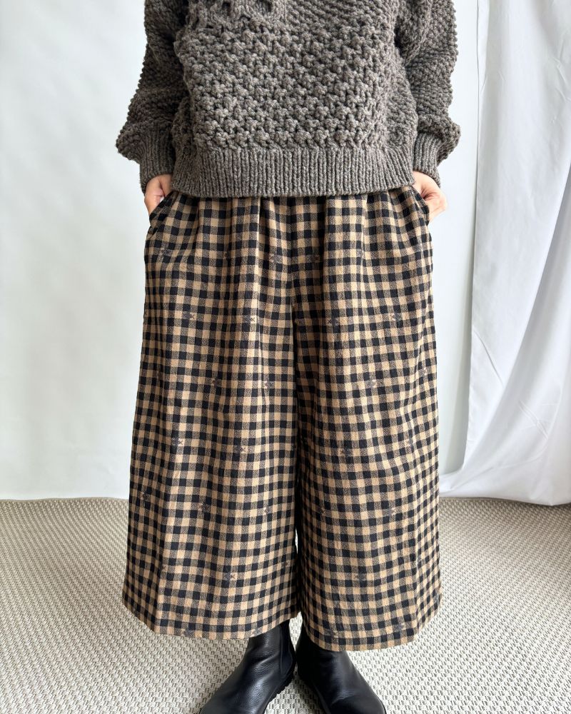 WOOL GINGHAM CHECK WITH JACQUARD EASY PANTS Camel