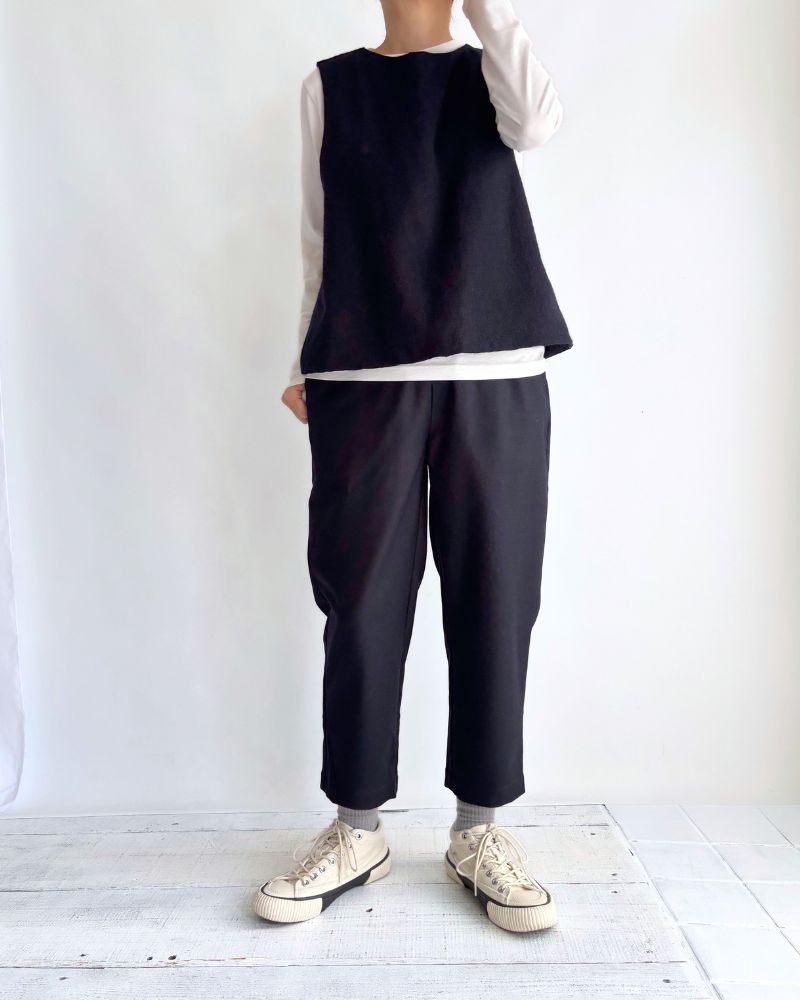 WOOL FLANNEL EASY TAPERED PANTS Navy