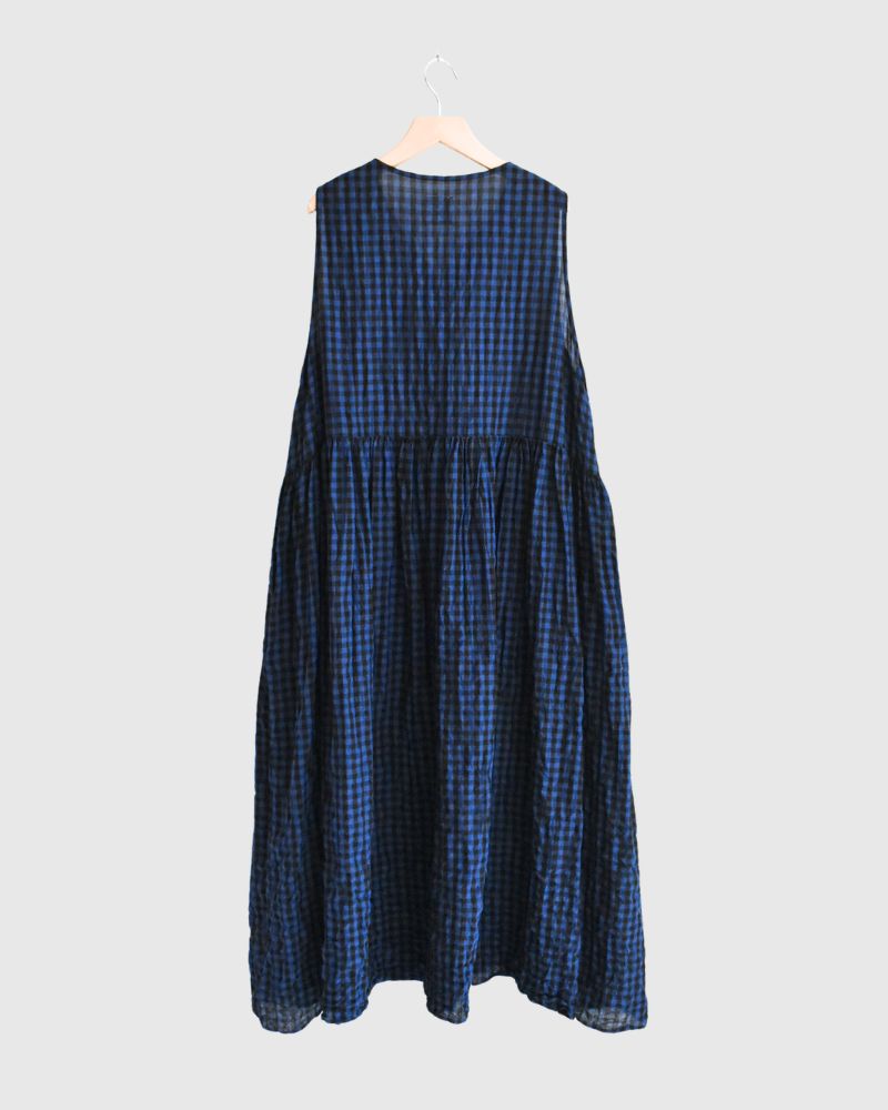 ブロックチェック スリーブレスギャザーワンピース Navy