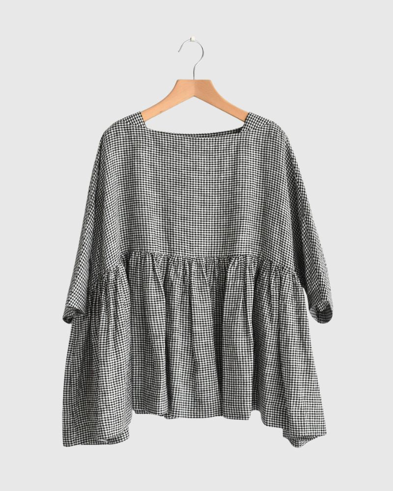 ドルマンギャザーブラウス（LINEN） Black/White