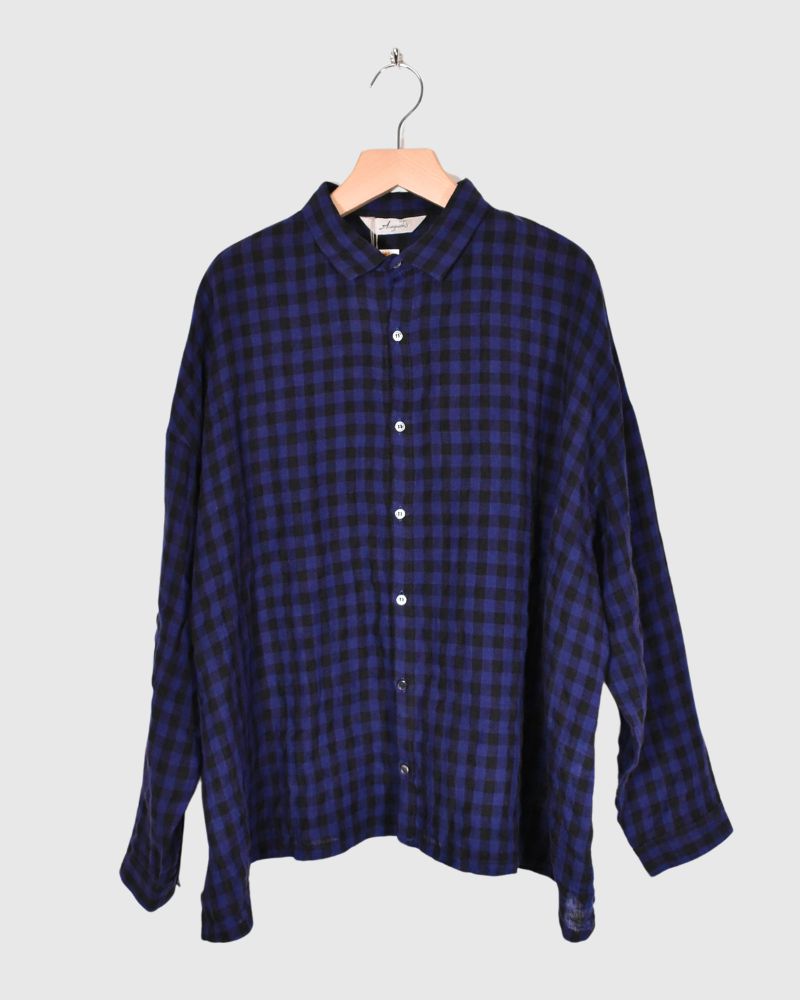 LINEN GINGHAM CHECK SHIRT Navy