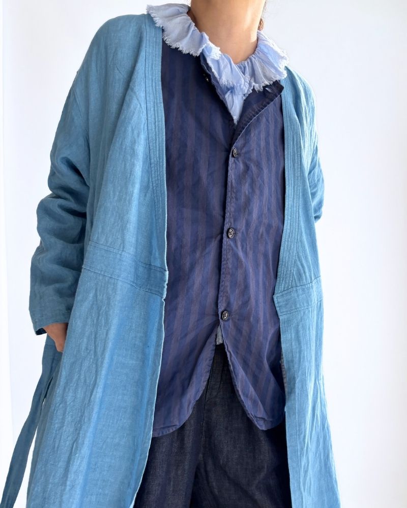 POPLIN WIDE STRIPE (OVERDYE) NO COLLAR VEST PurpleNavy