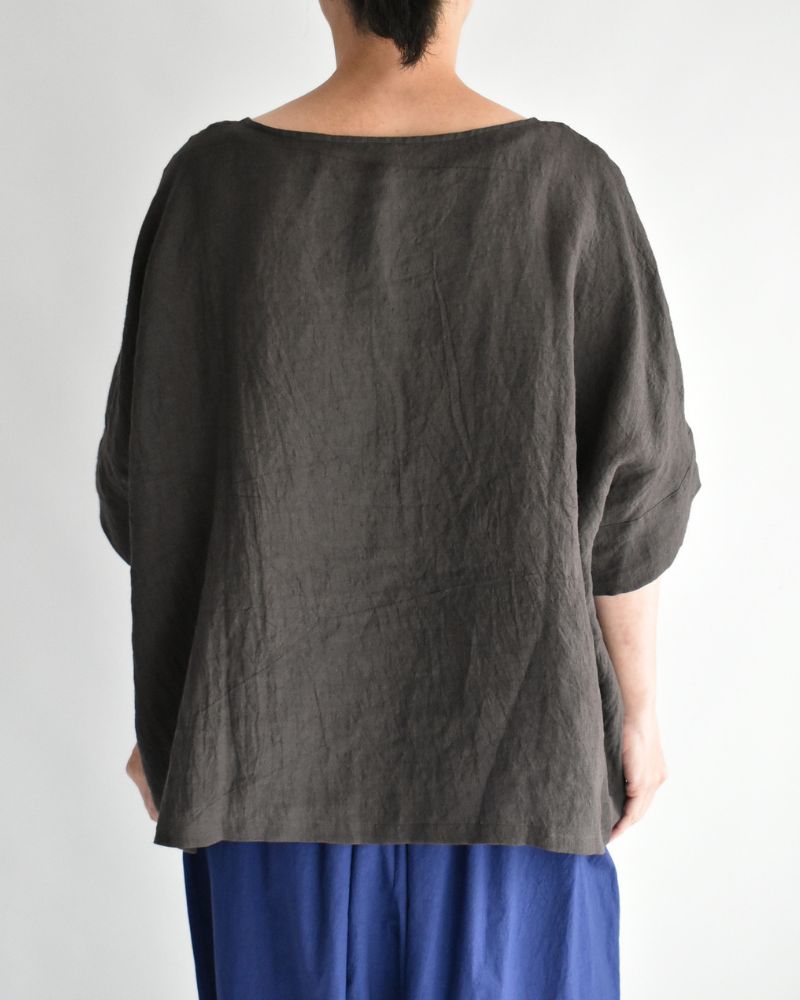 ボートネックワイドブラウス（LINEN） Brown