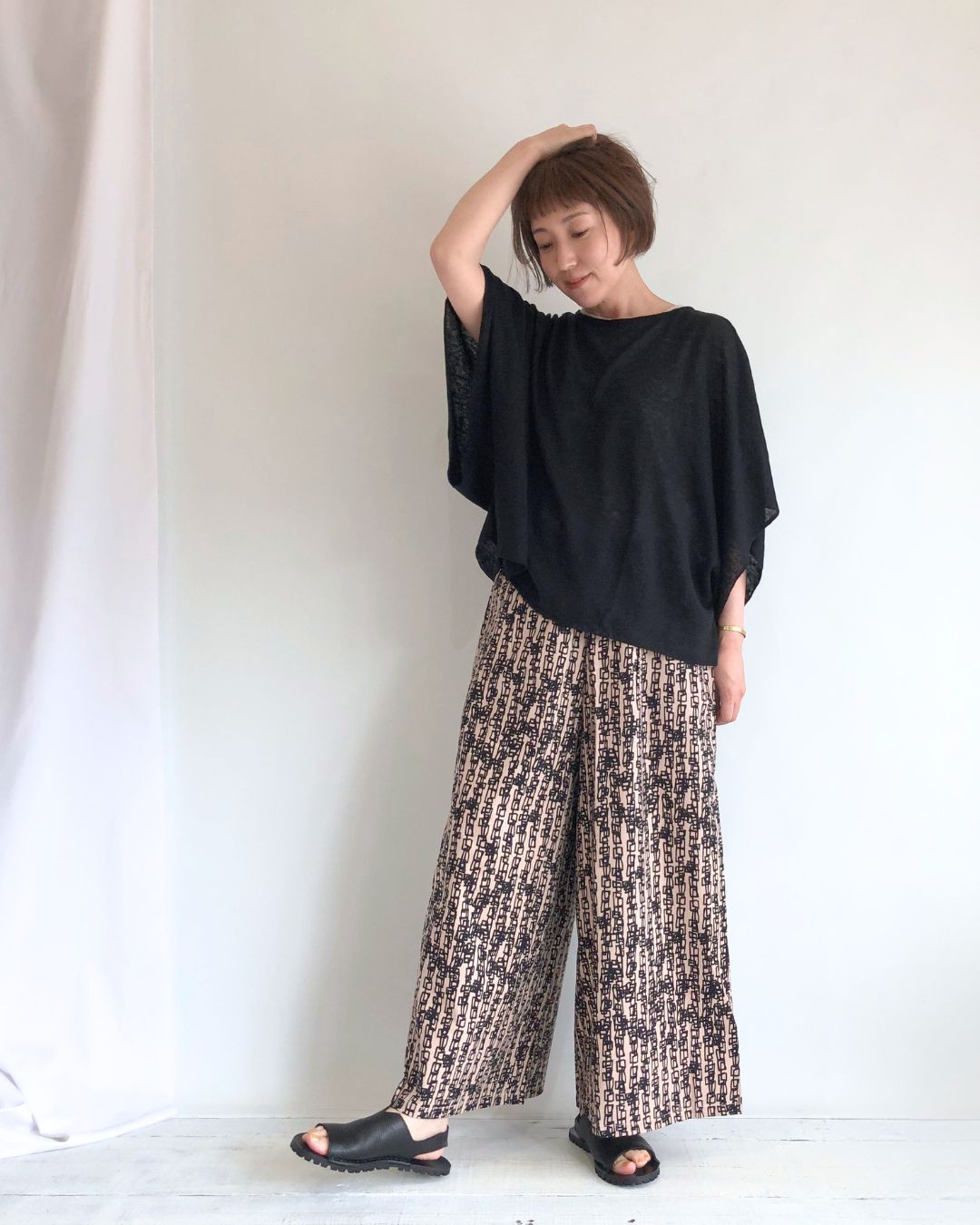 【sale】LINEN WIDE SLEEVE PO Black