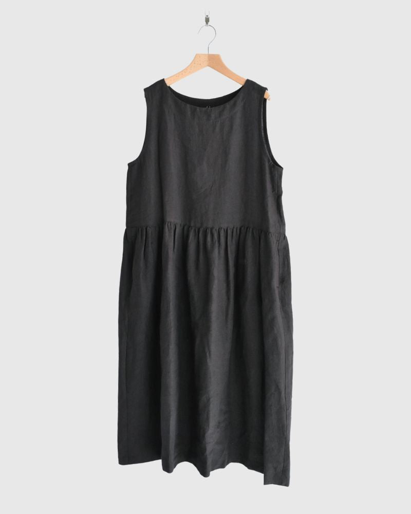 D/d ディー ノースリーブギャザードレス LINEN 2266027 日本製 Black