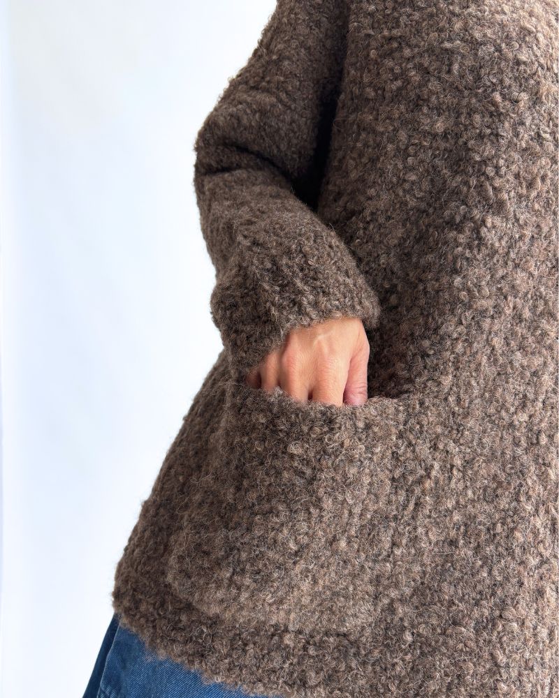 3GG BOUCLE CREW NECK PULLOVER WITH POCKET Brown