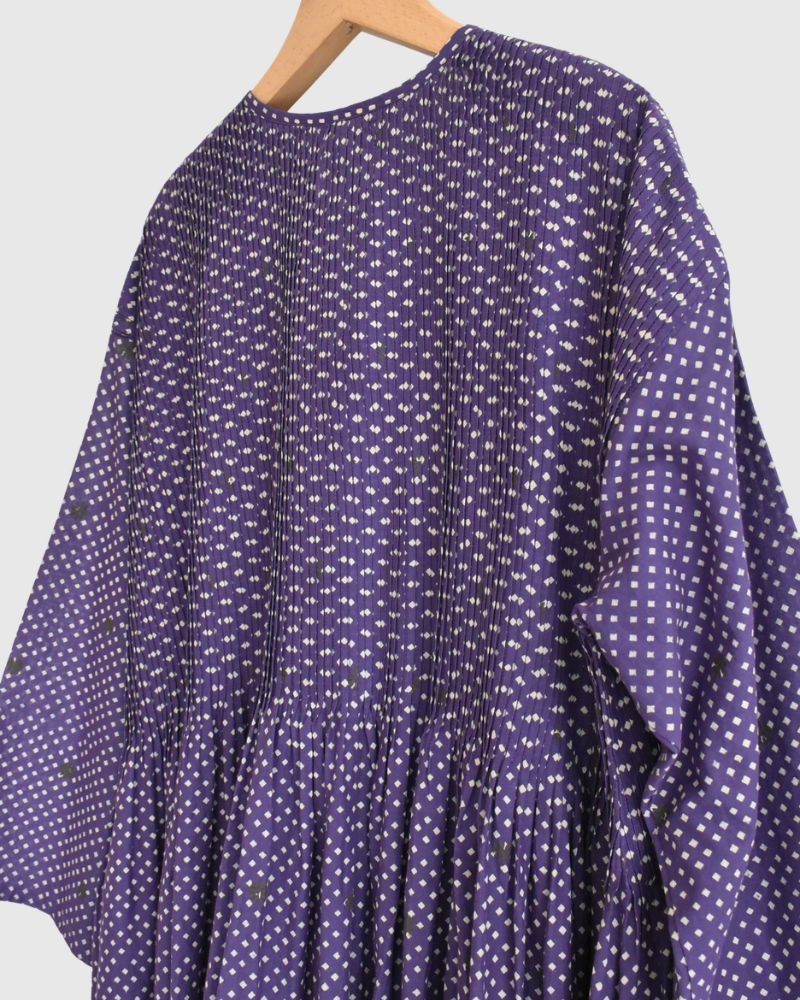 CREW NECK BUTTON SHIRTS DRESS WITH MINI PINTUCK Purple