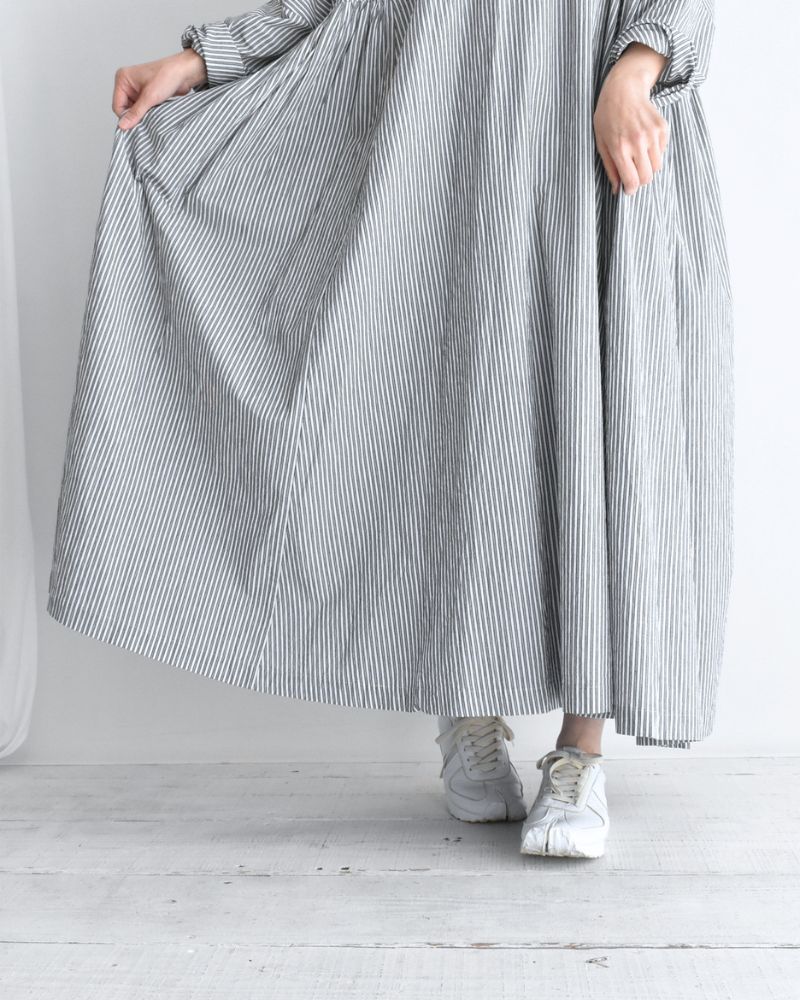 ギャザーワンピース StripeB