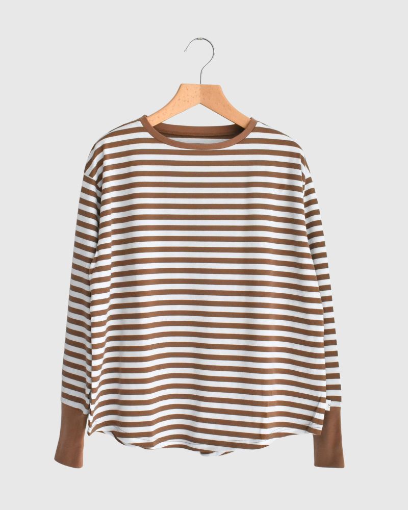 ギザンディ天竺ボーダーロングTee Brown/Off