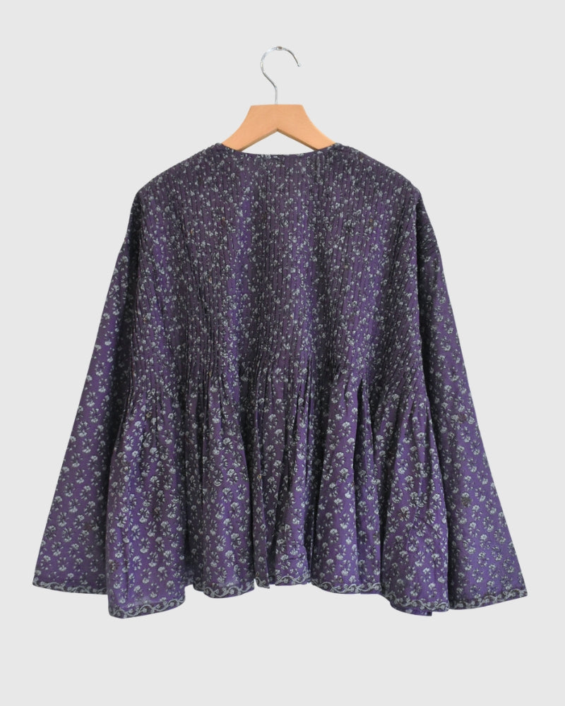 CREW-NECK BUTTON SHIRT WITH PINTUCK Purple