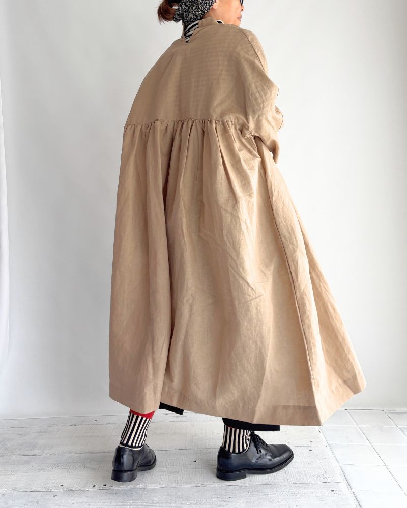 リネンコットン ギャザーワンピース Beige