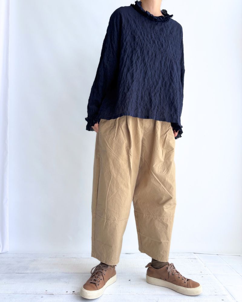 チェックネックフリル ボックスプルオーバー NavyCheck