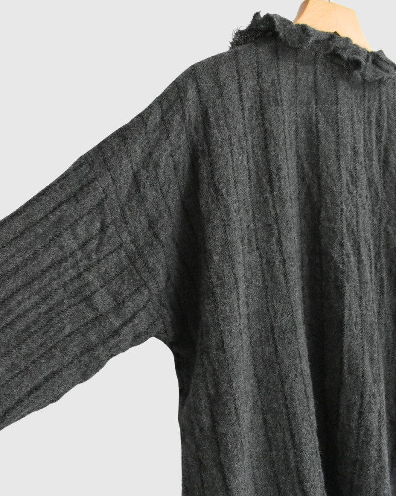 ウールストライプ フリルトリムブラウス Gray