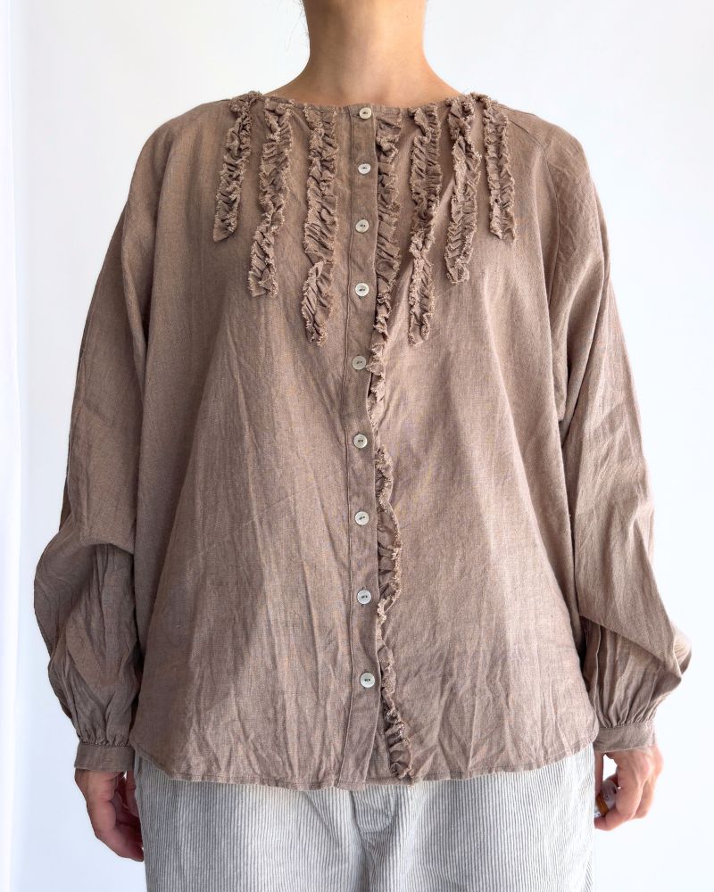 コットンリネン フリルブラウス FluxBeige
