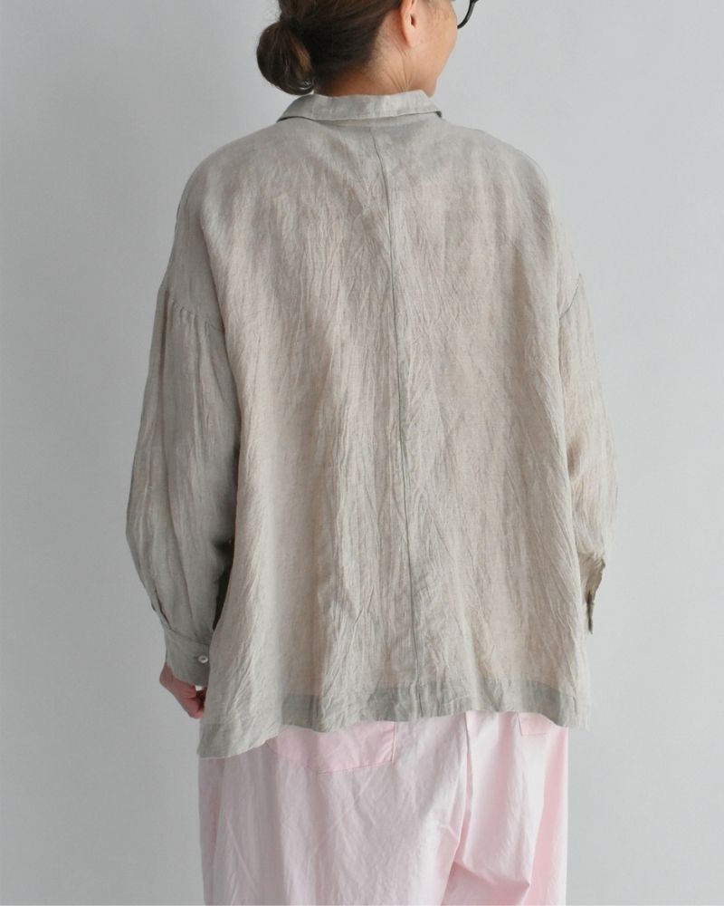 手織り60×60リネン スクエアシャツ Flax