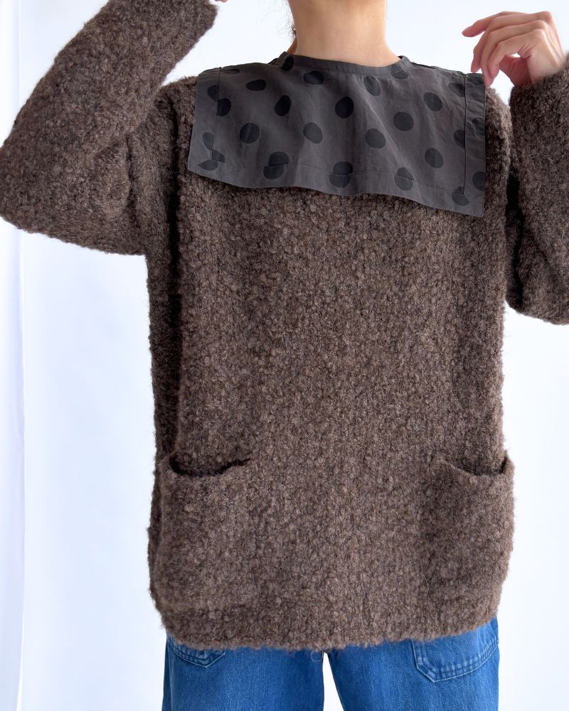 3GG BOUCLE CREW NECK PULLOVER WITH POCKET Brown