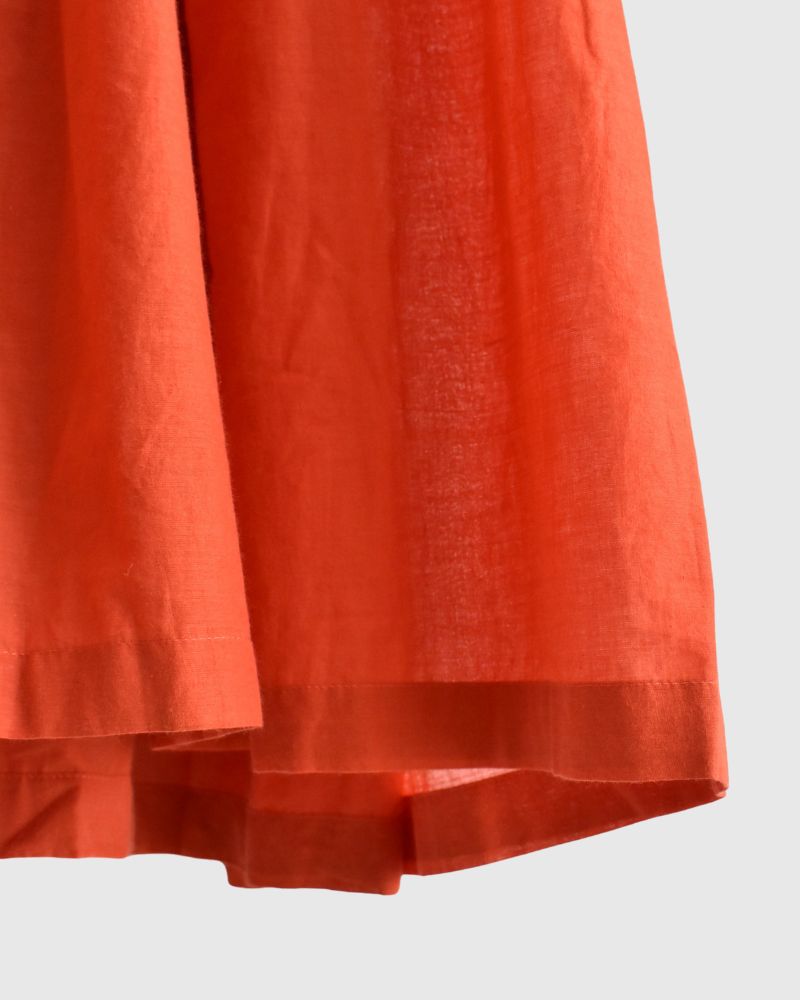 100s KHADI (100s×150s) BANDED COLLAR SHIRT DRESS WITH RAJASTHAN TUCK GATHERE Orange