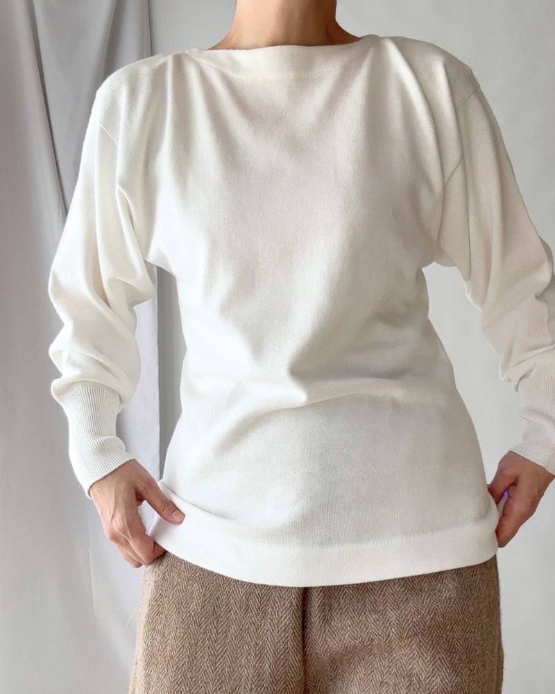 【sale】TRICOLOR ボートネックコットンニットプルオーバー White