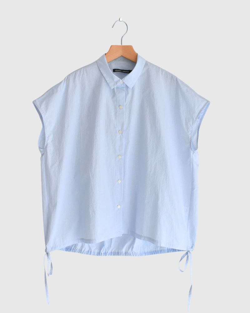 TENDER-W バックギャザーフレンチスリーブブラウス SaxCheck